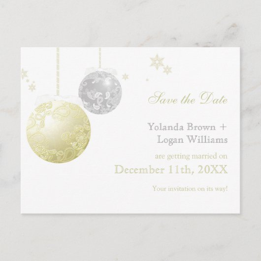 Carte Postale Faire-part Gold Silver Winter Wedding Enregistrer la date (Devant)