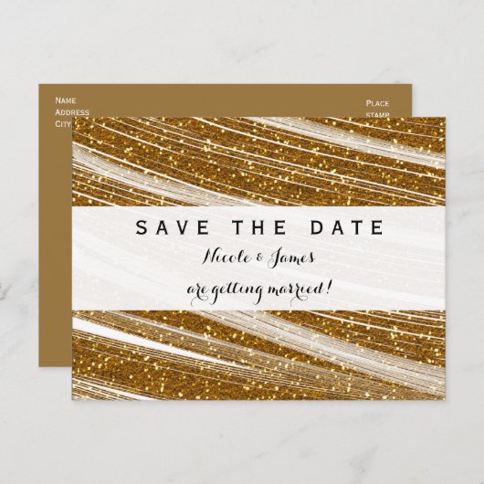 Carte Postale Faire-part Gold Sparkle Parties scintillant Blanc Enregistrer (Devant / Derrière)