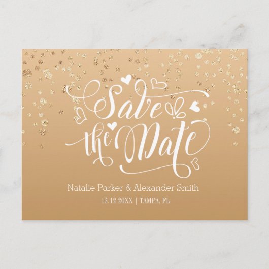 Carte Postale Faire-part Gold Speckled | Sauvegardez la date (Devant)