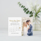 Carte Postale Faire-part Gold Wedding Enregistrer la photo Calendrier Date (Debout devant)