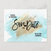 Carte Postale Faire-part Gold White BEACH Destination Mariage ENREGISTRER L (Devant)