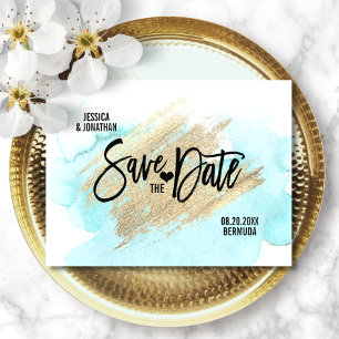 Carte Postale Faire-part Gold White BEACH Destination Mariage ENREGISTRER L