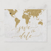 Carte Postale Faire-part Gold World Map Destination Enregistrer la date (Devant)