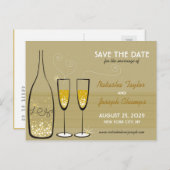 Carte Postale Faire-part Golden Champagne Bubbles Célébration Enregistrer L (Devant / Derrière)