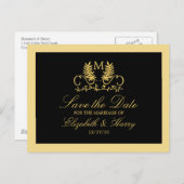 Carte Postale Faire-part Golden Floral Emblem Mariage Enregistrer La Date (Devant / Derrière)