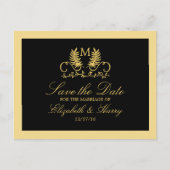 Carte Postale Faire-part Golden Floral Emblem Mariage Enregistrer La Date (Devant)