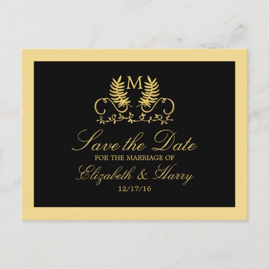 Carte Postale Faire-part Golden Floral Emblem Mariage Enregistrer La Date (Devant)