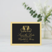 Carte Postale Faire-part Golden Floral Emblem Mariage Enregistrer La Date (Debout devant)