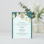 Carte Postale Faire-part Golden Lantern Floral Teal Blue Wedding (Debout devant)