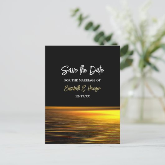 Carte Postale Faire-part Golden Ocean, Elégant Mariage Plage Enregistrer La (Debout devant)