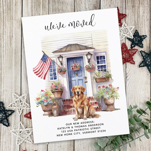 Carte Postale Faire-part Golden Retriever Patriotique Personnalisé Chien en