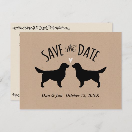 Carte Postale Faire-part Golden Retriever Silhouettes Mariage Enregistrer l (Devant / Derrière)