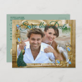 Carte Postale Faire-part Golden Royal Peacock Feathers (Devant / Derrière)