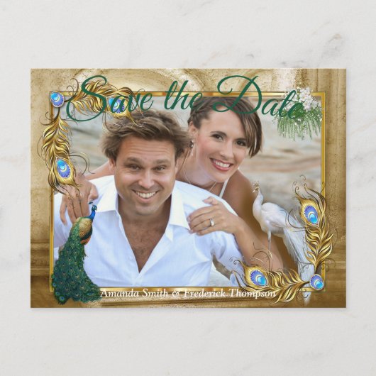 Carte Postale Faire-part Golden Royal Peacock Feathers (Devant)