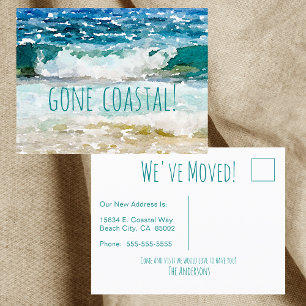 Carte Postale Faire-part Gone Coastal Nouvelle Maison Vague Sur Plage Aquar