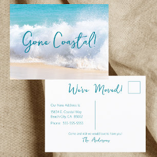 Carte Postale Faire-part Gone Coastal Nouvelle Maison Vague Sur Plage Aquar