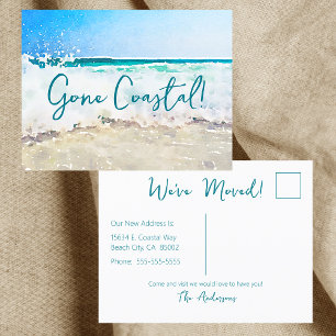 Carte Postale Faire-part Gone Coastal Nouvelle Maison Vague Sur Plage Aquar