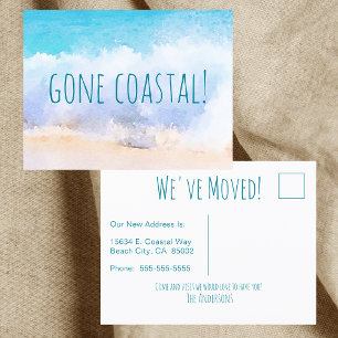 Carte Postale Faire-part Gone Coastal Nouvelle Maison Vague Sur Plage Aquar