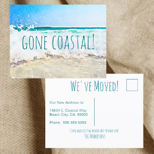 Carte Postale Faire-part Gone Coastal Nouvelle Maison Vague Sur Plage Aquar