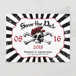 Carte Postale Faire-part Goth Rose crâne Grunge Pirate Enregistrer la date