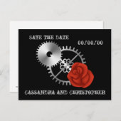 Carte Postale Faire-part Goth steampunk roses victoriens Enregistrer la dat (Devant / Derrière)