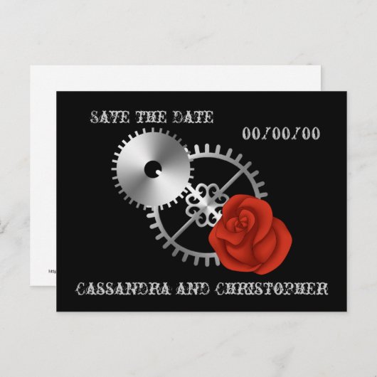 Carte Postale Faire-part Goth steampunk roses victoriens Enregistrer la dat (Devant / Derrière)