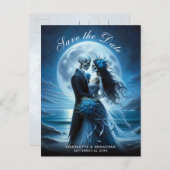 Carte Postale Faire-part Gothic Blue Skeleton Couple Wedding Save the Date (Devant / Derrière)