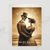 Carte Postale Faire-part Gothic Sepia Skeleton Couple Wedding Save the Date (Devant / Derrière)