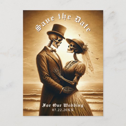 Carte Postale Faire-part Gothic Sepia Skeleton Couple Wedding Save the Date (Devant)