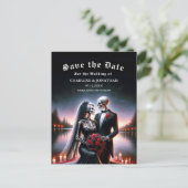 Carte Postale Faire-part Gothic Skeleton Couple Navy Save the Date (Debout devant)