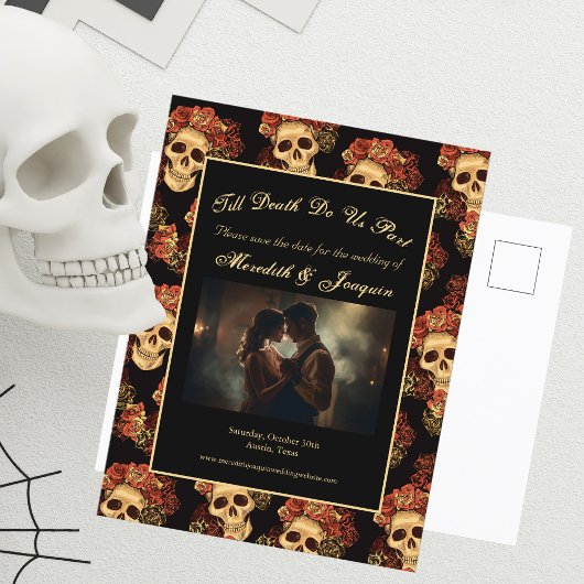 Carte Postale Faire-part Gothic Skull Fiançailles Photo Enregistrer la date