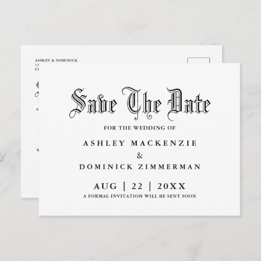 Carte Postale Faire-part Gothique Enregistrer Le Mariage Date (Devant / Derrière)