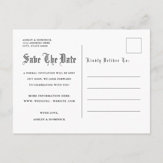 Carte Postale Faire-part Gothique Enregistrer Le Mariage Date (Dos)