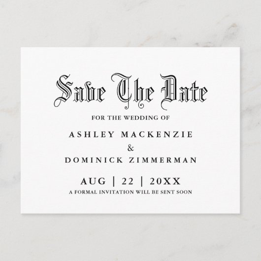 Carte Postale Faire-part Gothique Enregistrer Le Mariage Date (Devant)