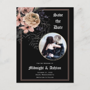 Carte Postale Faire-part Gothique Moody Floral Photo Enregistrer la date