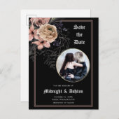 Carte Postale Faire-part Gothique Moody Floral Photo Enregistrer la date (Devant / Derrière)