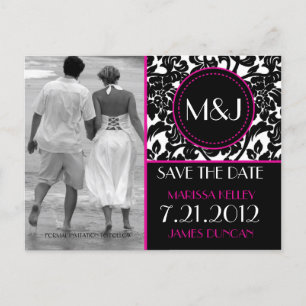 Carte Postale Faire-part Gothique Noir & Blanc / Rose Flourish Enregistrer