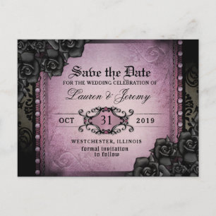 Carte Postale Faire-part Gothique Purple & Black Halloween Date de sauvegar