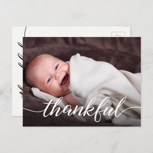 Carte Postale Faire-part Grâces Script Custom Photo Baby Merci naissance (Devant / Derrière)
