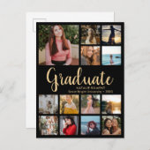 Carte Postale Faire-part Graduate 13 Photo Collage noir & or Graduation (Devant / Derrière)