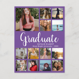 Carte Postale Faire-part Graduate 14 Photo Collage Purple Graduation