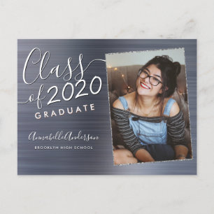 Carte Postale Faire-part Graduate Silver Brossée Photo Graduation