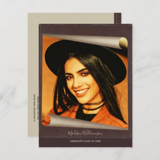 Carte Postale Faire-part Graduation Boho Rustic Photo Merci Note (Devant / Derrière)