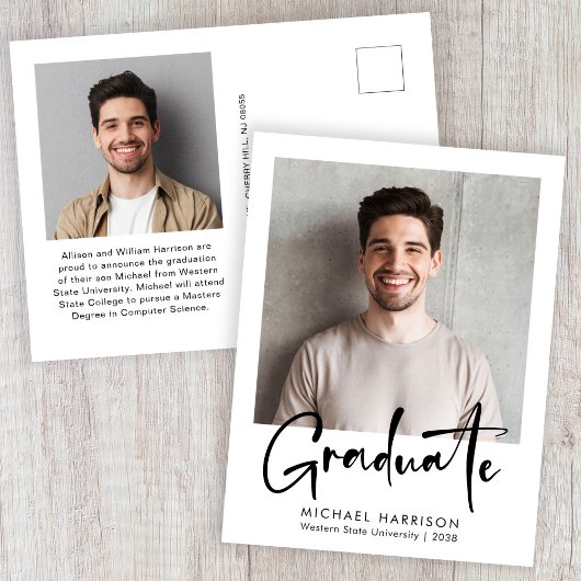 Carte Postale Faire-part Graduation de la photo de script en gras
