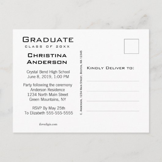 Carte Postale Faire-part Graduation Enregistrer la date Casquette blanc Gra (Dos)