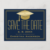 Carte Postale Faire-part Graduation Enregistrer la date Chic Blue Gold Casq (Devant)