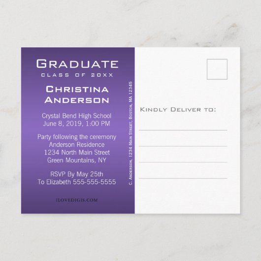 Carte Postale Faire-part Graduation Enregistrer la date Chic Purple Casquet (Dos)