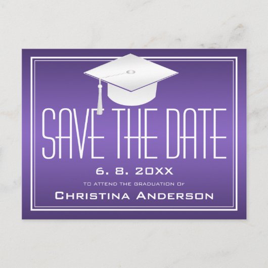 Carte Postale Faire-part Graduation Enregistrer la date Chic Purple Casquet (Devant)
