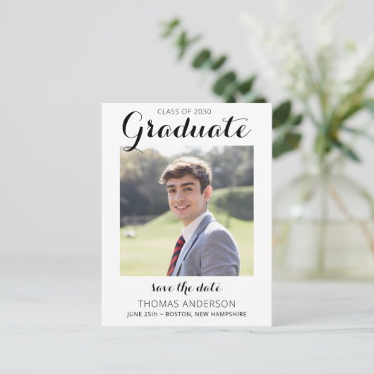 Carte Postale Faire-part Graduation Enregistrer La Date Moderne Diplômé Pho (Debout devant)