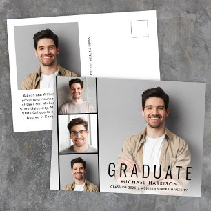 Carte Postale Faire-part Graduation minimale de la bande photo moderne